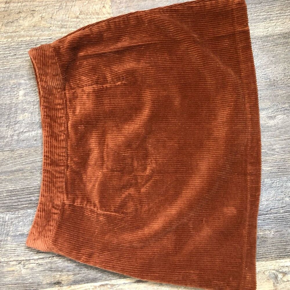 Forever 21 Womens Solid Corduroy Front Pockets A-Line Skirt Rust Brown Medium